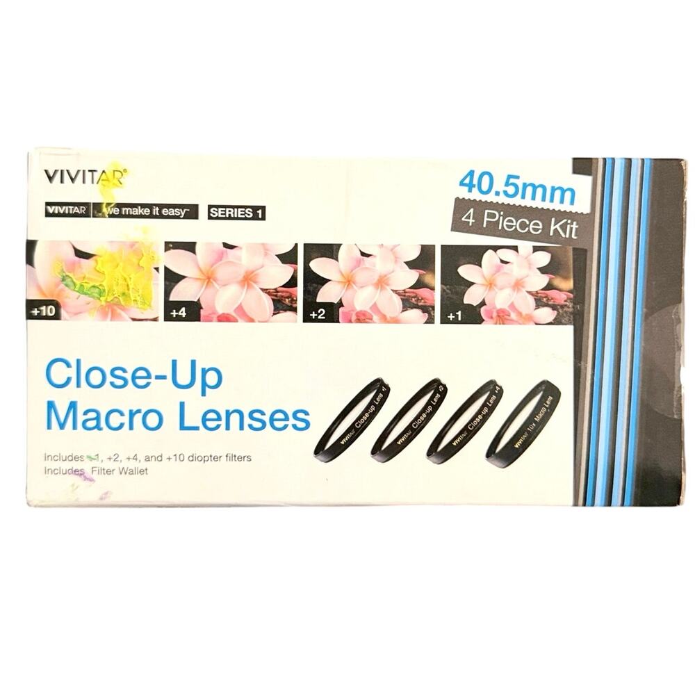 Vivitar 40.5mm Close Up Lens Set +1 +2 +4 +10 Black - Camera magnifying lens NEW